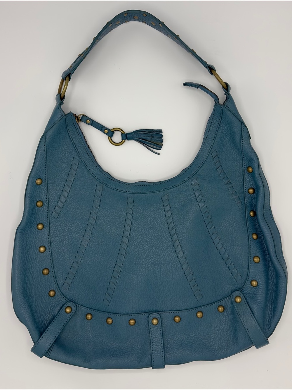 Fossil Blue Leather Shoulder Bag Purse Boho Metal Accents SHB1529 - Picture 1 of 12